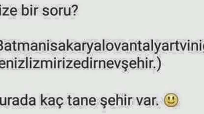 Aşağıdaki tabloda kaç tane şehir var? Size bir soru?