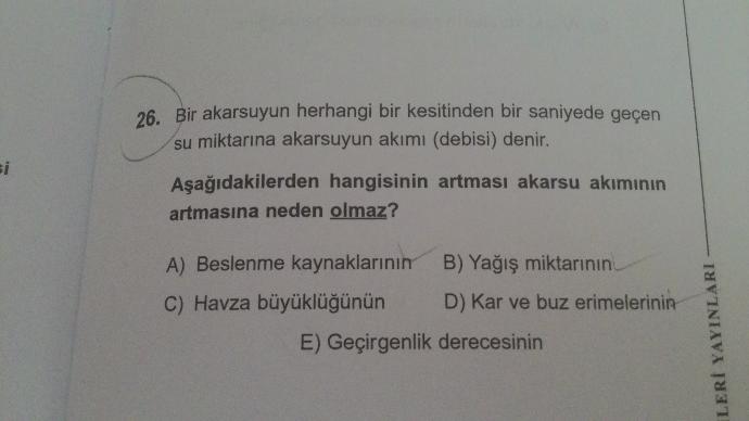 Coğrafya sorusu akarsu debisi ile ilgili (resimli)?