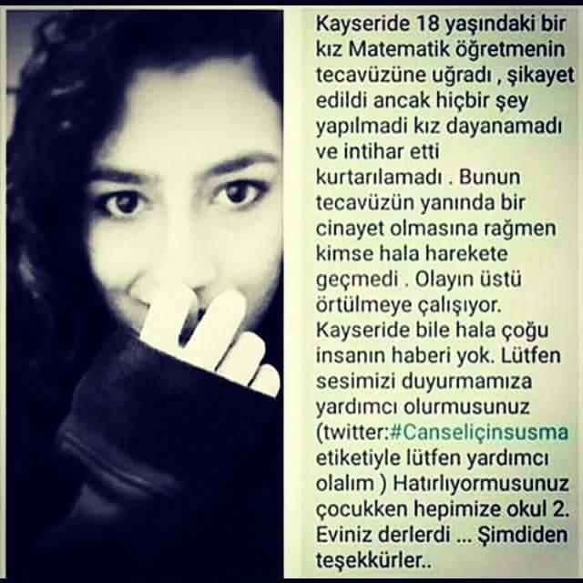 Kayseri'de 18 yaşındaki genç kız Matematik öğretmenin tecavüzüne uğradı SUSMA İNSAN OĞLU DESTEK VERMİCEK MİSİN?