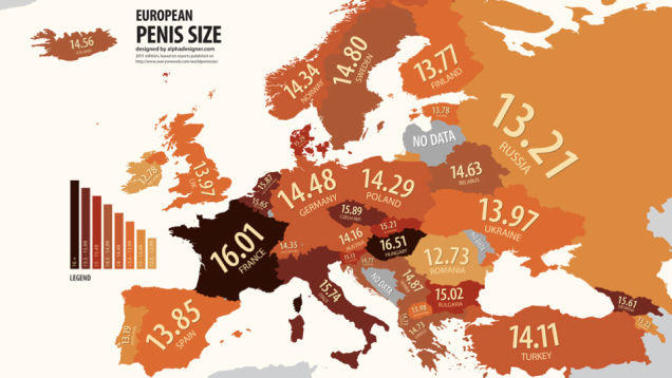 Kızlar, ideal penis boyu nedir? Avrupa ülkelerine göre haritayı inceleyip cevaplayın?
