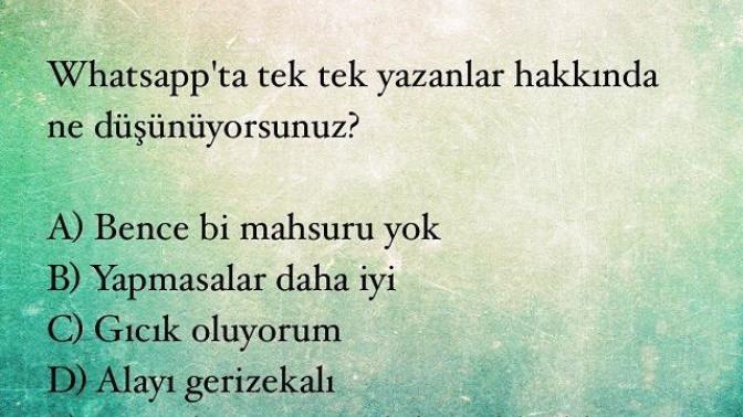 Whatsappta tek tek yazanlar hakkında ne düşünüyorsunuz :D?