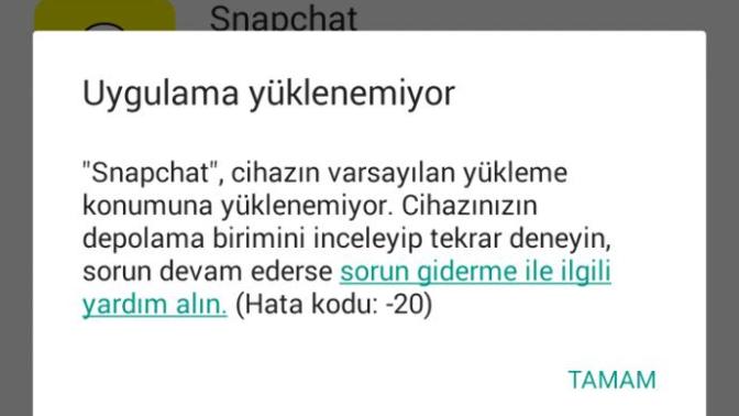 Google play hata veriyor. snapchati indiremiyorum?