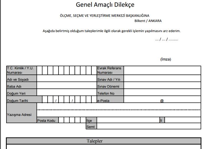 ösym ye dilekçe göndericem yazışma adresinde posta kodu,il,semt gibi yerlere nereyi yazıcam ösym adres bilgilerini mi ?