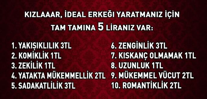 5 Lira Bütçeyle Hayalinizdeki Erkeği veya Kadını Yapabilecek misiniz?