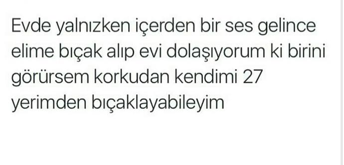 Evde yalnızken kontrol etmek amaçlı evi bıçakla dolaştığınız oldu mu? 