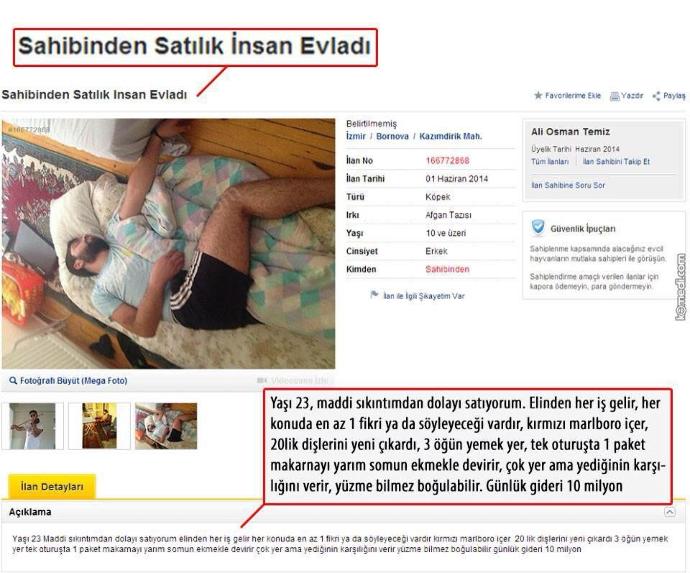 Sahibinden satılık insan evladı kim almak ister?