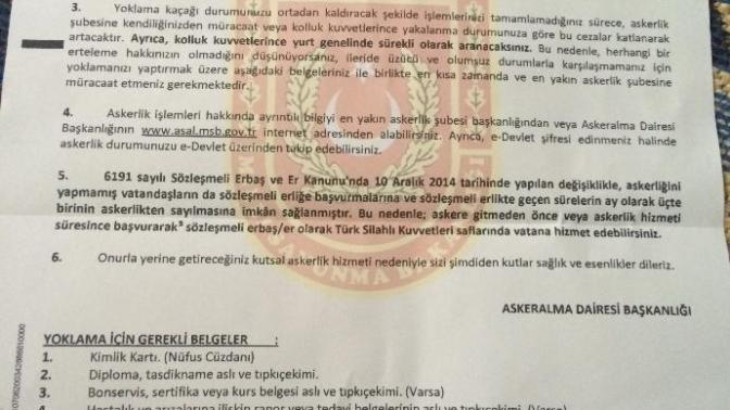 Askerlik yoklama kağıdı geldi ne yapmalıyım?
