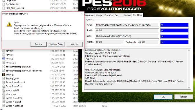 Windows 10 pes 2016 oynamiyorum?