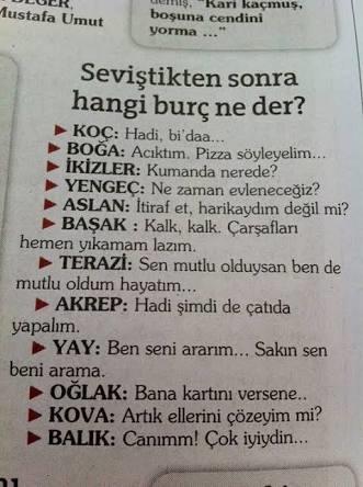 Burcunuz ne ve Karşı cinsten hangi burçtan biriyle sevişmek isterdiniz ve neden?