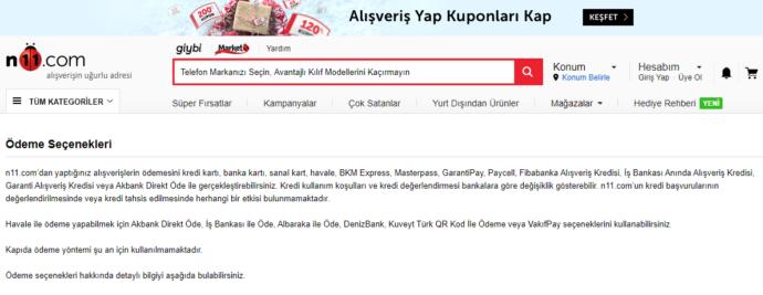 n11.com ödeme seçenekleri
