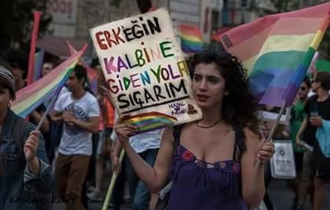 Lezbiyen kadının açtığı pankart nasıl?