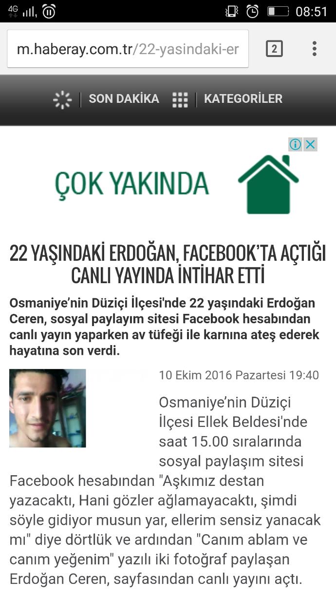 Erdoğan Ceren, bir kız için canlı yayında intihar etmiş sizce doğru haber mi?