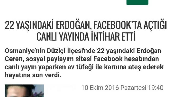 Erdoğan Ceren, bir kız için canlı yayında intihar etmiş sizce doğru haber mi?
