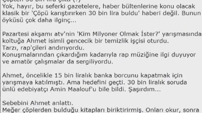Çöpten 30 bin lira çıktı ! 'Kim milyoner olmak ister?' programı izlediniz mi?