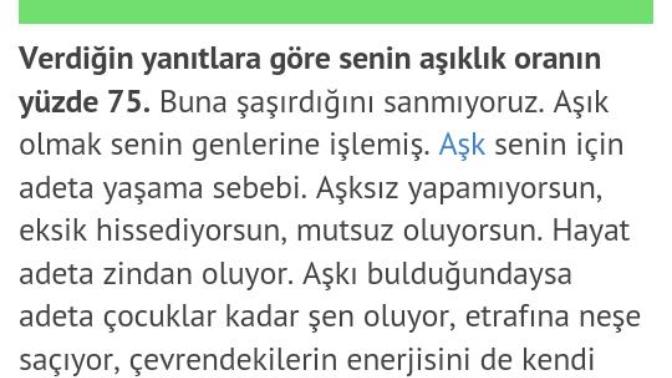 Yüzde kaç aşıksınız, hadi test edin?