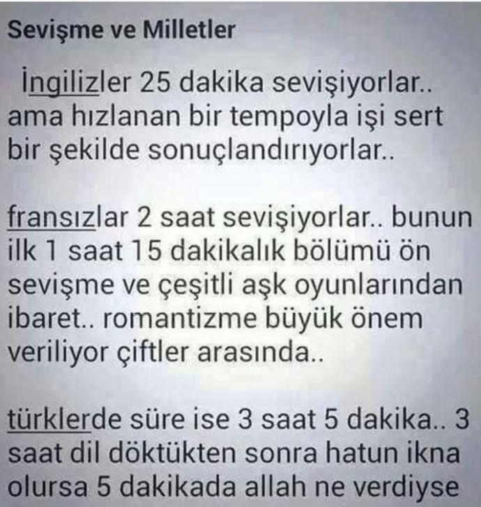 Ulkelere gore sevisme suresi, siz ne dersiniz ?