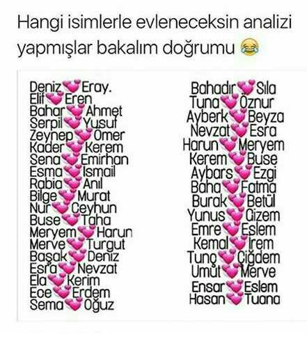 evleneceginiz kisinin isim analizi?
