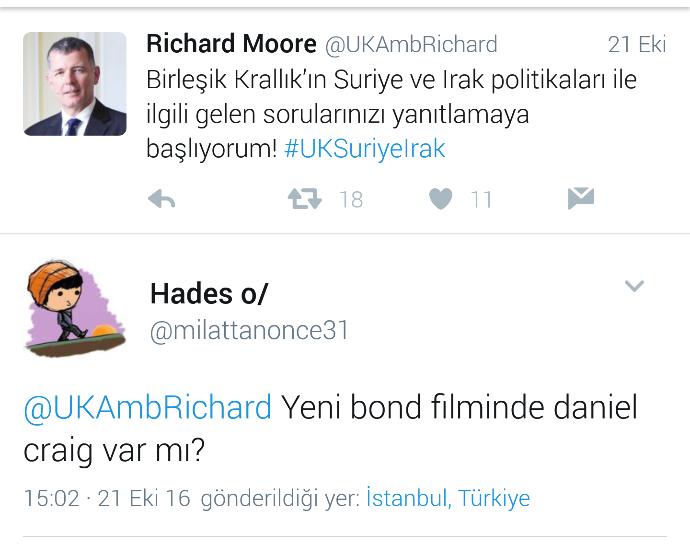 İngiliz büyükelçi Richard Moore twitter hesabından trol sorulara cevap vermesini nasıl degerlendiriyorsunuz?