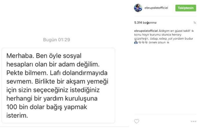 Ebru Polat'a hayranından 100 bin dolarlık yemek teklifi! Birlikte yemeğe çıkmak istediğiniz bir ünlü var mı?