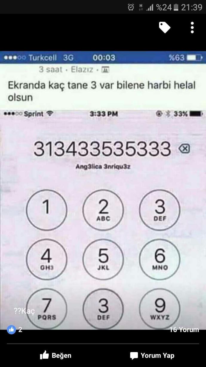 resimde kaç tane 3 var bilene helal olsun?