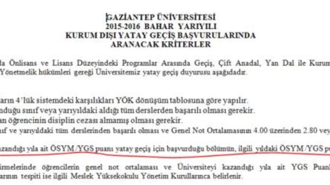 Merkezi Yerleştirme Puanı ile Yatay Geçiş?