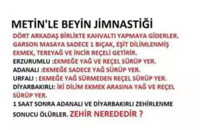 %65 zorluk dereceli zeka sorusu buyrun arkadaşlar?