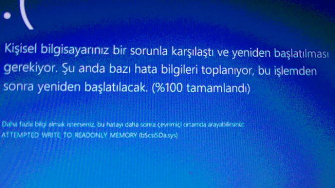 Windows 10 da Attempted Write To Readonly Memory Hatası nasıl çözülür?