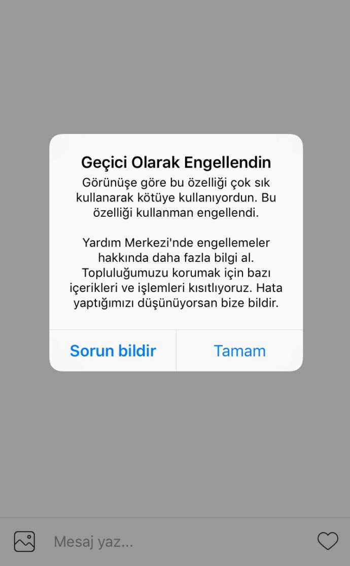Instagram 'Geçici olarak engellendin' uyarısı kalkmadı?