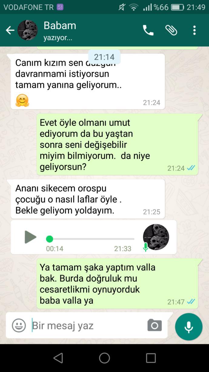 Babama whatsapp'tan içimi döktüm, Eve gelince beni gebertecek yardım edin?
