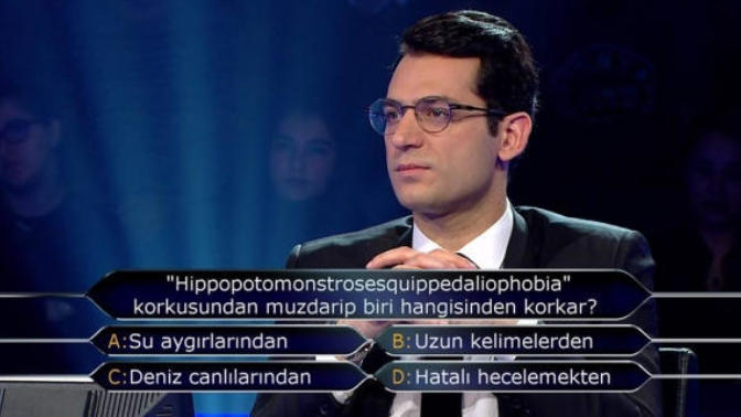 Kim Milyoner Olmak İster'de soruldu! Hippopotomonstrosesquippedaliophobia korkusundan muzdarip biri hangisinden korkar?