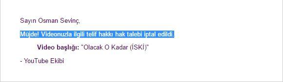 Youtube'da Videonuzla ilgili telif hakkı hak talebi iptal edildi uyarısı ne anlama geliyor ne demek bu?