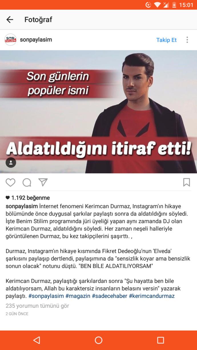 Kerimcan Durmaz Aldatılmış ama sevgilisi (eski) kız mı erkek mı?