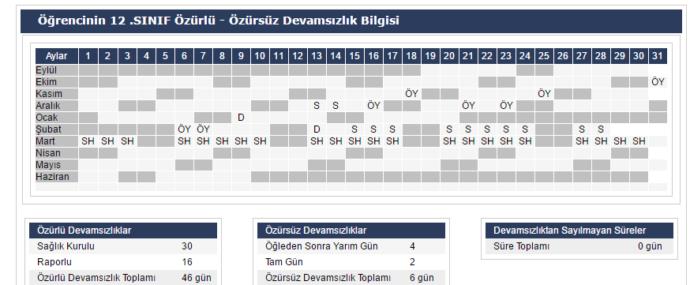 okula gidenler kaç gün devamsızlığınız var ?