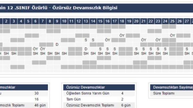 Okula gidenler kaç gün devamsızlığınız var?