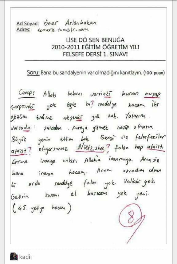 Bana bu sandalyenin var olmadığını kanıtlayabilir misin?