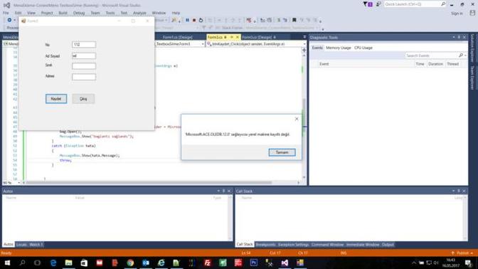 C# access bağlantısı yaparken hata alıyorum?