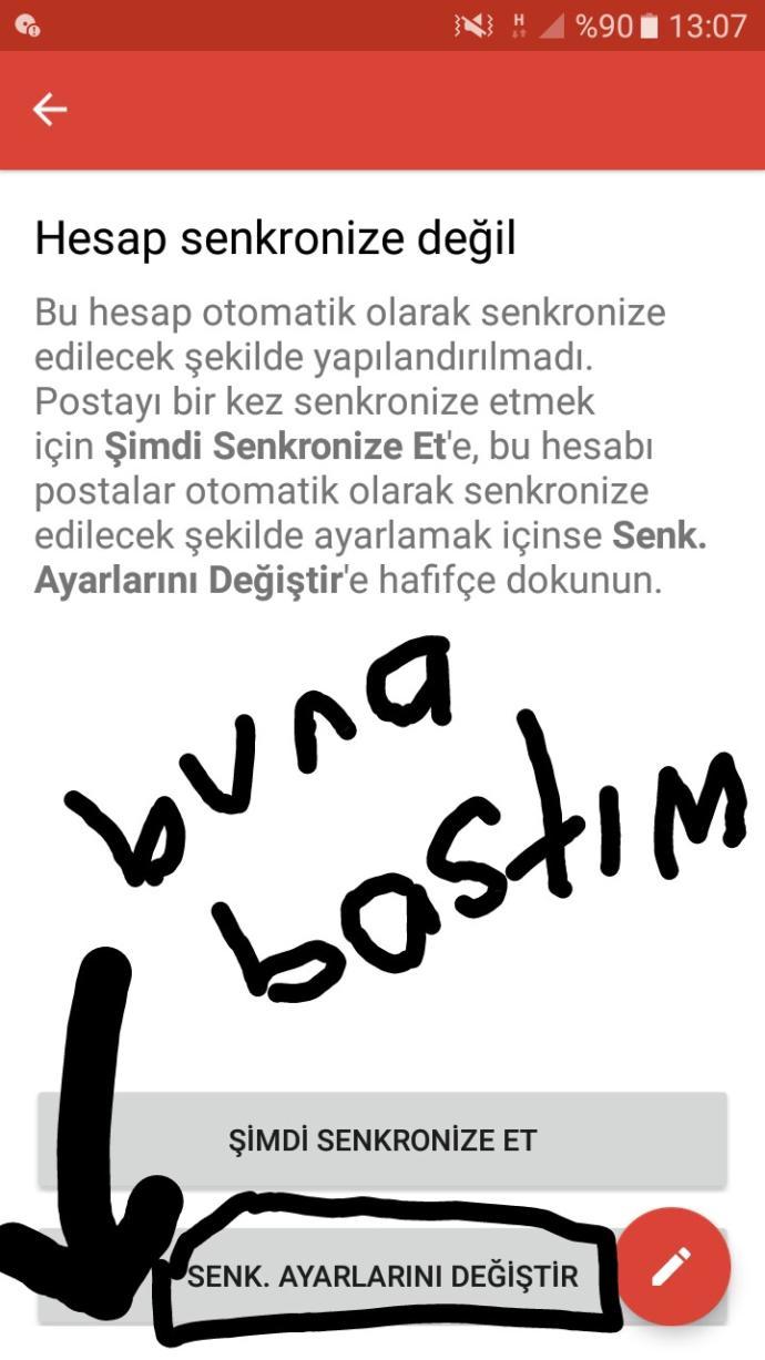 gmail senkronize etme sorunu bakarmisiniz?
