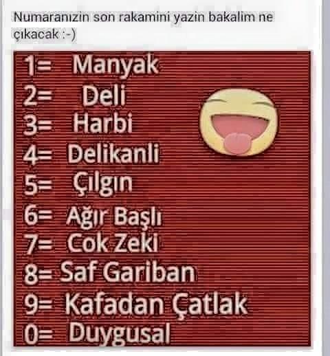 Telefon numaranın son rakamına göre hangisisin ?