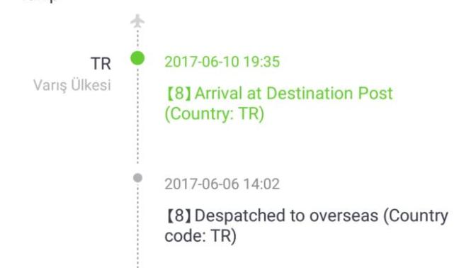 Arrival at destination post country TR bu nedemek?
