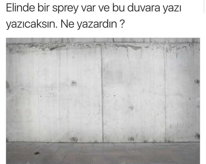 Elinde bir sprey var ve bu duvara yazı yazacaksın.Ne yazardın?