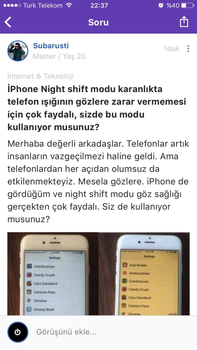İPhone Night Shift modu karanlıkta telefon ışığının gözlere zarar vermemesi için çok faydalı, sizde bu modu kullanıyor musunuz?