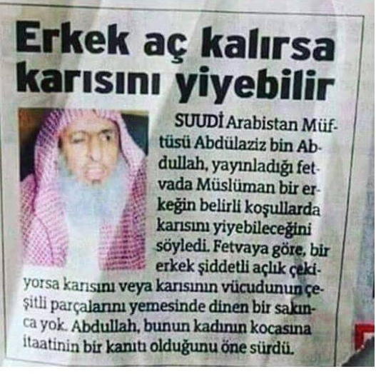 Erkek aç kaldığı zaman karısını yiyebilir mi ?