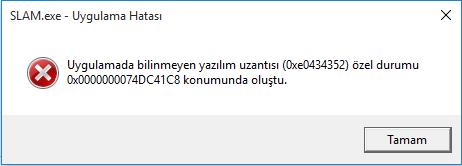 Uygulamada bilinmeyen yazılım uzantısı hatası?