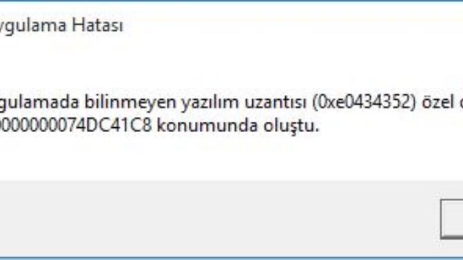 Uygulamada bilinmeyen yazılım uzantısı hatası?