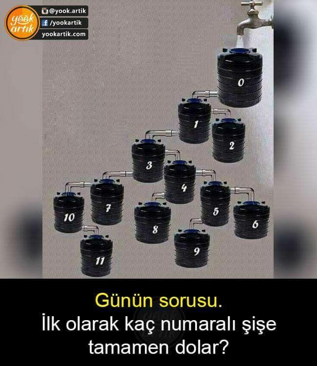İlk olarak kaç numaralı şişe tamamen dolar (Detayda ki resme bakınız) 😊?