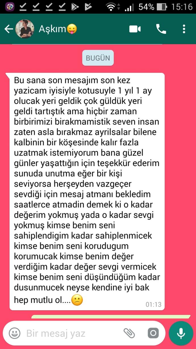 Erkek arkadasımdan ayrıldım bana whtsaptan boyle mesaj attı ne yapacağımi bilmiyorum ?