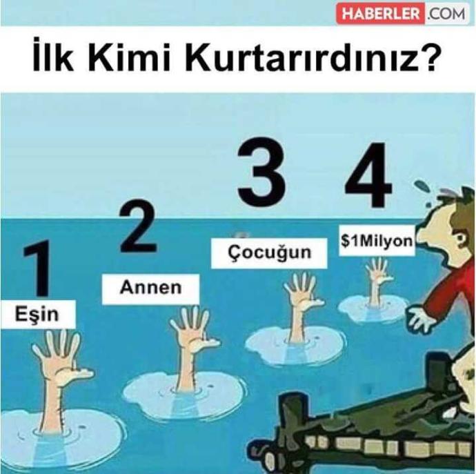 Denize annen esin çocuğun ve 1 milyon dolarda para dusse kimi kurtarirsin??