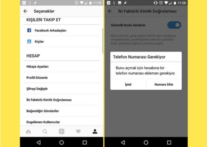 Instagram iki faktörlü koruma