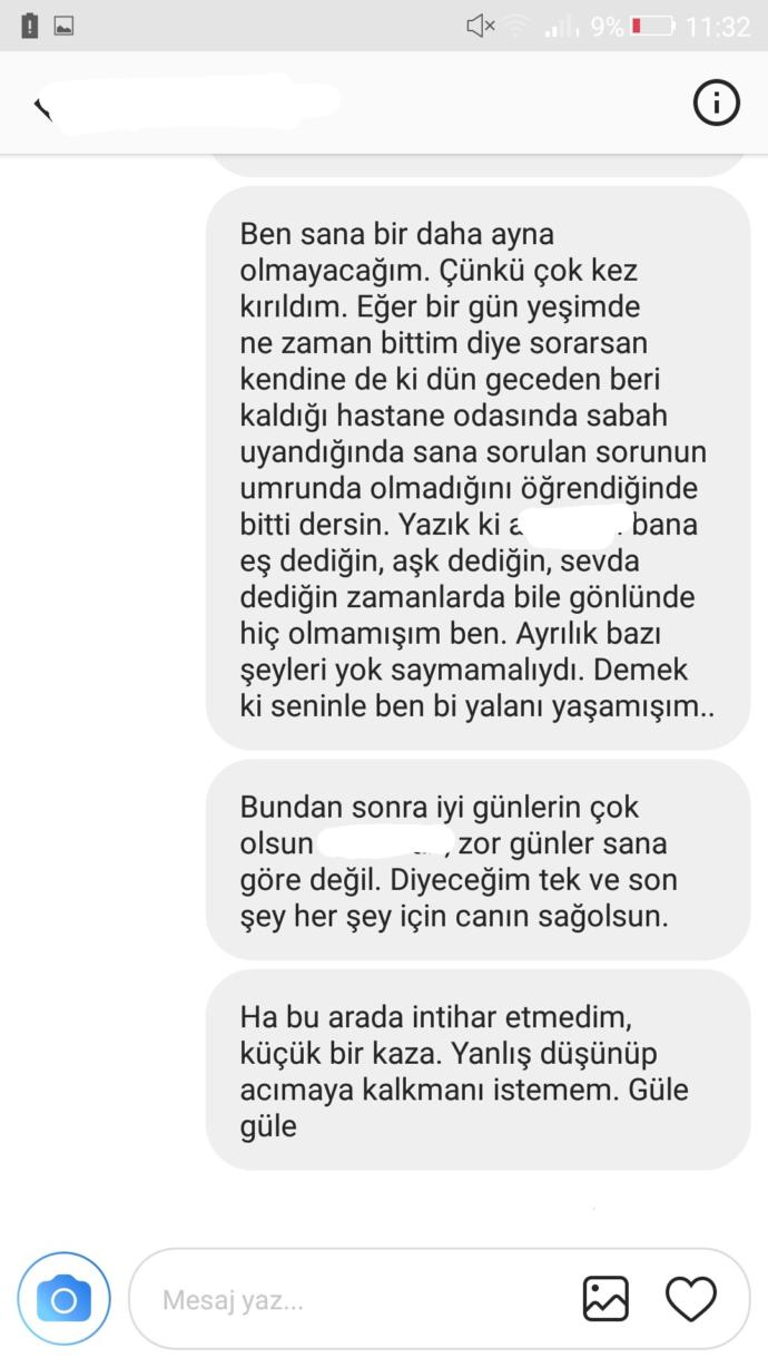 Eski sevgilime son mesajım canını yaktım mı sizce?