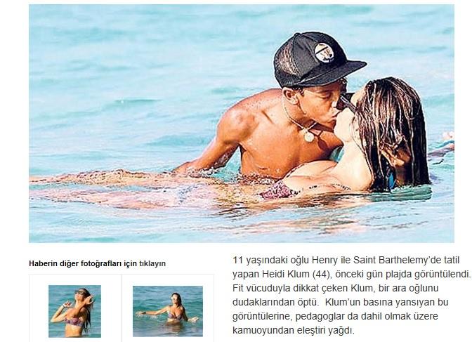 11 yaşındaki oğlu Henry  tatil yapan Heidi Klum, dudak dudağa öpüştü sizce normal mi ?